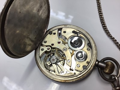 Lot 50 - Victorian silver cased fob watch on chain and silver cased pocket watch on chain