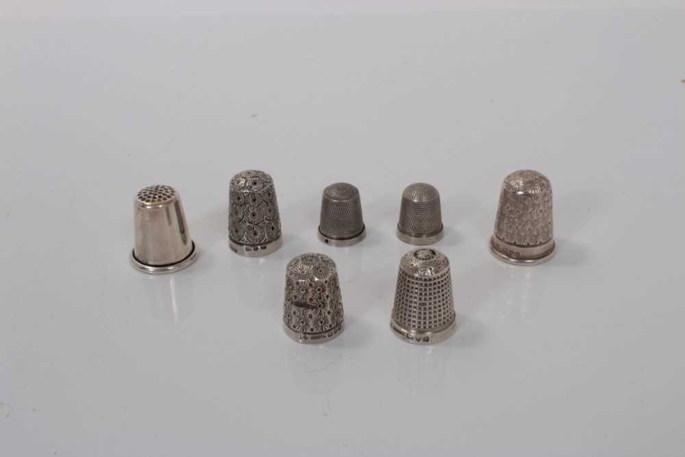 Lot 34 - Group of six Victorian and later silver thimbles (various dates and makers).