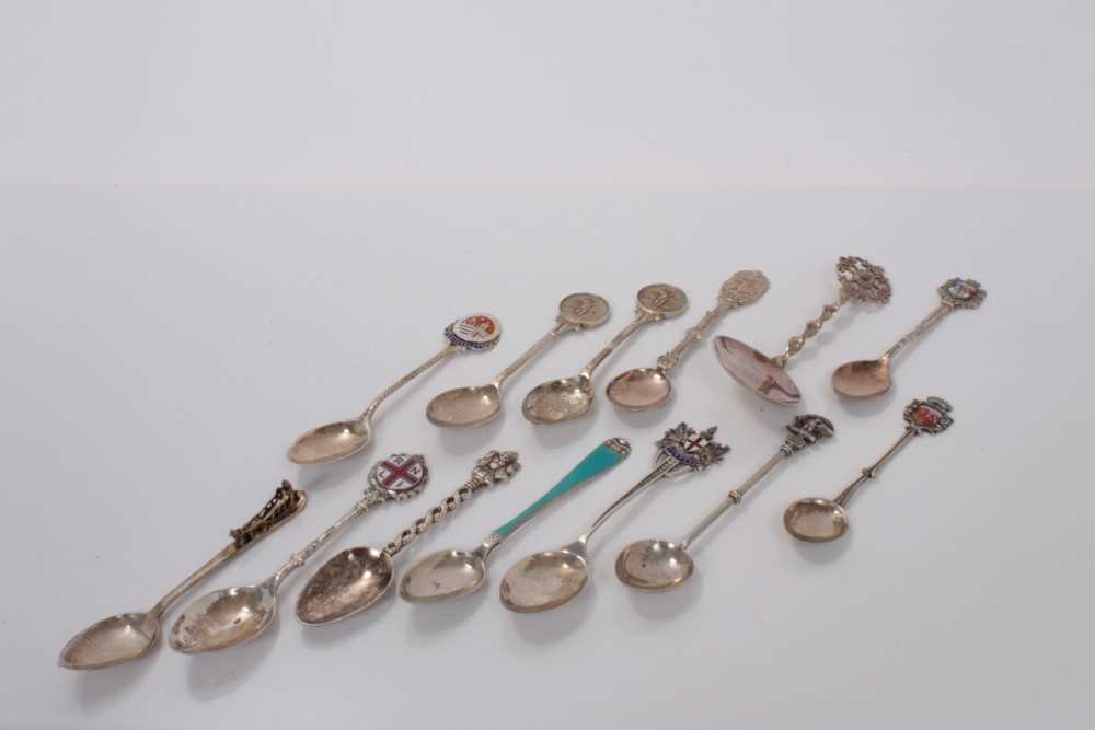 Lot 36 - Norwegian silver and guilloche enamel teaspoon, together with other silver and white metal teaspoons, (various dates and makers), all at 6ozs, (13 spoons)
