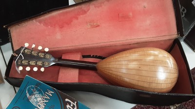 Lot 2202 - Antique Italian mandolin with label dated 1896, in case, together with a Scarlatti Nero accordion in case (2)