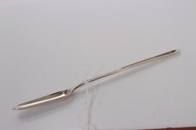 Lot 44 - George III silver double ended marrow scoop, with beaded border (London 1785), makers mark J R?, 22.5cm in overall length.