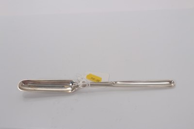 Lot 46 - Victorian silver double ended marrow scoop, with engraved armorial to underside, (London 1855), maker George Adams, 23cm in overall length.