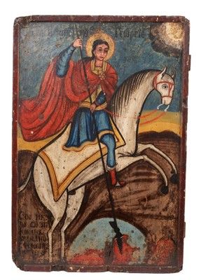 Lot 765 - 18th/19th century icon of St. George, believed to be Serbian