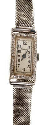 Lot 612 - Ladies' Art Deco diamond and 18ct white gold cocktail watch on 18ct white gold mesh bracelet