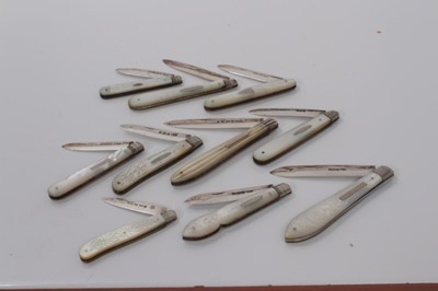 Lot 62 - Group of ten Victorian and later silver and mother of pearl fruit knives (various dates and makers), (10)