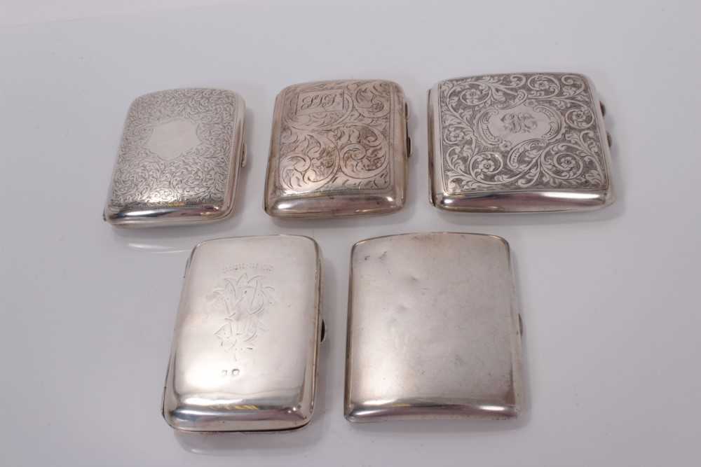 Lot 132 - Group of five Edwardian and later silver cigarette cases, (various dates and makers), all at approximately 13ozs (5)
