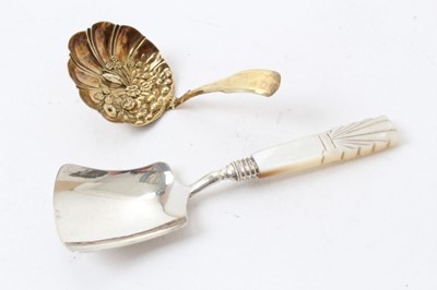 Lot 70 - George III silver gilt caddy spoon with embossed fruit bowl and fiddle handle- Birmingham 1813, maker Samuel Pemberton