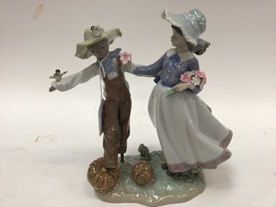 Lot 1059 - Lladro porcelain figure group - lady and scarecrow