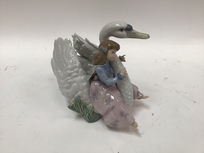 Lot 1060 - Lladro porcelain figure group - girl on Swan