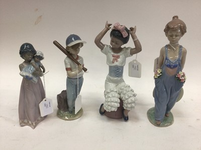 Lot 1065 - Four Lladro porcelain figures including boy with baseball bat and girl with doll