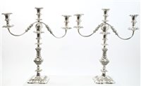 Lot 506 - Pair 19th century three-light candelabra with...