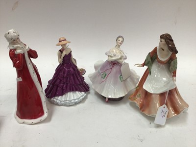 Lot 1074 - Eight Royal Doulton figures - Amy HN3316, Autumntime HN3231, The Ballerina HN2116, Wintertime HN3060, Springtime HN3033, Megan HN5512, Summertime HN3137 and Sisterly Love HN3130