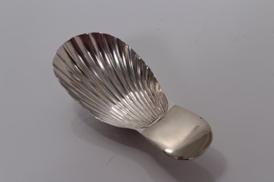 Lot 113 - Georgian silver elongated shell bowl caddy spoon, marks rubbed 7cm