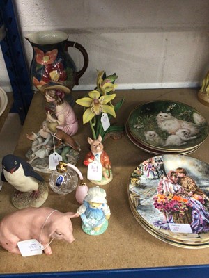 Lot 1080 - Selection of collectors plates including Royal Doulton and Royal Worcester, Royal Doulton jug and other decorative ceramics including an Aynsley Penguin (qty)