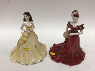 Lot 1083 - Four Coalport figures - Jenny, Golden Anniversary x 2 and Lady Caroline at the Opera, together with a Royal Doulton figure - Easter Parade HN4629