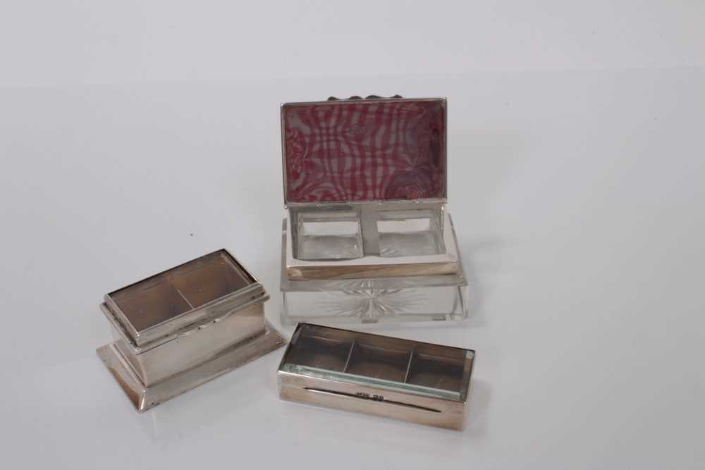 Lot 129 - Three Edwardian silver and glass mounted stamp boxes (3)