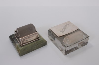 Lot 175 - Edwardian silver mounted glass combined stamp box and water roller ( London 1904) and another silver mounted water roller (2)