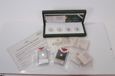 Lot 452 - World - Windsor Mint mixed gold 585 coins to include 12 @ ½ gm, 1 @ 3.11 gm & 1 @ 1.56 gm (N.B. 14ct. gold total weight 10.67 gms, all with Certificates of Authenticity)