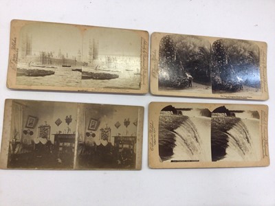 Lot 1498 - Box of postcards, including real photographic, stereoscopic cards, aircraft observation etc together with old newspapers and other items.