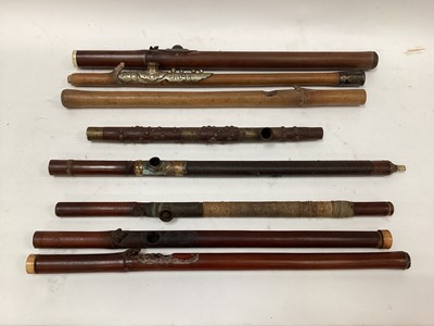 Lot 2468 - Collection of Antique Chinese opium pipes and lamps