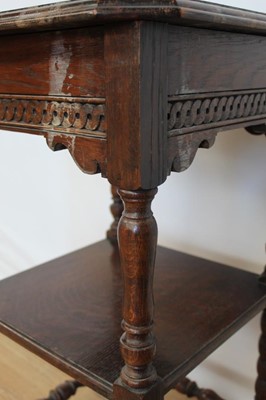 Lot 7 - Oak two tier side table with bobbin turned supports, 43cm wide, 76.5cm high