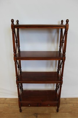 Lot 9 - Good quality open bookcase/whatnot with two drawers below, 54.5cm wide, 25cm deep, 121.5cm high