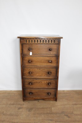 Lot 10 - Narrow oak chest of five drawers, 61cm wide, 38cm deep, 104cm high