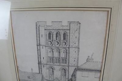 Lot 935 - Crome, early 19th century pencil drawing - West Front at the Saxon Tower, Bury St. Edmunds, in glazed gilt frame, 40.5cm x 32.5cm. Provenance: Appleby Bros. Ltd. Olivers, Sudbury, 26th June 1979. T...