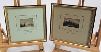 Lot 224 - Joseph Stannard (1797-1830) two coloured chalks and charcoal on paper – windmill in landscape and a wherry on the river, in glazed gilt frames, 5cm x 8.5cm and 5cm x 7.5cm. Provenance: Olivers, Sud...