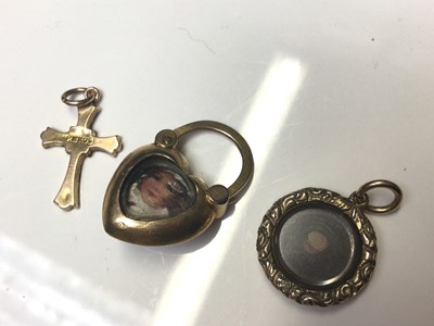 Lot 12 - Group of antique and later locket pendants, brooches and two pairs of earrings