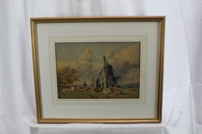 Lot 946 - Pair of 19th century Norwich School watercolours - cattle before St Benet’s Abbey and an accompanying work, in glazed frames, 23cm x 33cm and 23cm x 31cm