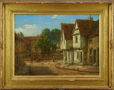 Lot 947 - A.Morgan, pair of early 20th century oils on canvas - views of Lavenham, signed and dated 1902, in gilt frames