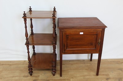 Lot 33 - Victorian three tier whatnot with turned supports, 94cm high, together with an inlaid cabinet (2)