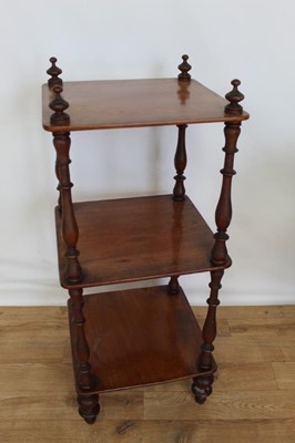 Lot 33 - Victorian three tier whatnot with turned supports, 94cm high, together with an inlaid cabinet (2)