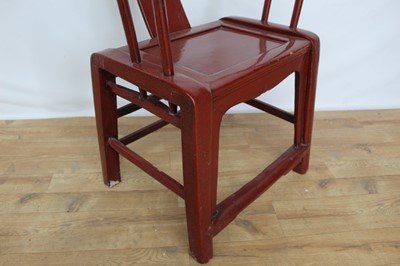 Lot 40 - Pair of Chinese red horseshoe chairs, 72cm wide, 85cm high