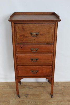 Lot 42 - Edwardian walnut cabinet with fall flap and three drawers below, stamped Flashman & Co, Dover, 55.5cm wide, 37cm deep, 110.5cm high