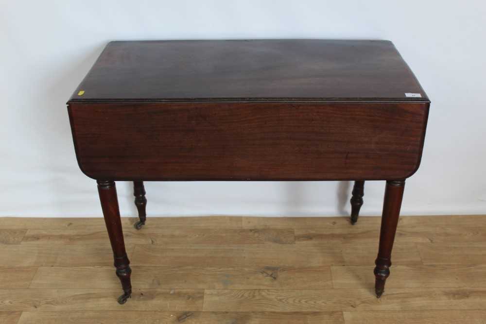 Lot 47 - Nineteenth century mahogany Pembroke table with end drawer on turned legs, 92cm