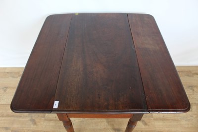 Lot 47 - Nineteenth century mahogany Pembroke table with end drawer on turned legs, 92cm