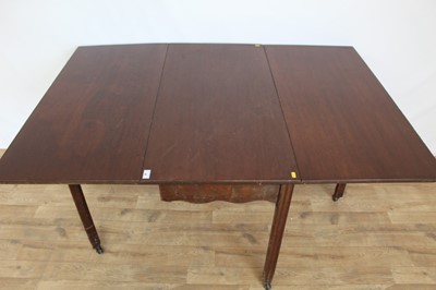 Lot 48 - Nineteenth century mahogany drop leaf table on square chamfered legs, opening to 150cm x 103.5cm