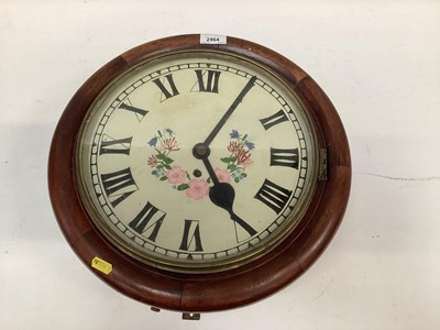 Lot 2464 - Mahogany fusee wall clock with painted floral decoration to dial