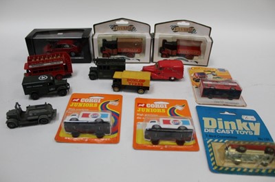 Lot 1808 - One box of diecast together with a Benz scale model and Stevenson's rocket