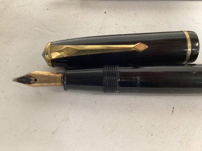 Lot 2629 - Mabie Todd & Co Ltd Swan fountain pen with 14ct gold nib, together with a Conway Stewart 28 fountain pen and a Parker Duofold, both with 14ct gold nibs (3)