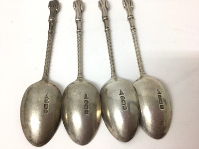 Lot 114 - Pair Continental silver marriage spoons and four silver apostle spoons