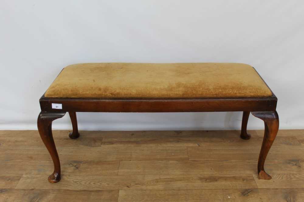 Lot 61 - Long stool with drop in seat on cabriole legs, 92cm wide, 41cm deep, 42cm high