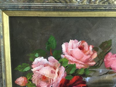 Lot 22 - Carl Holger Fischer (1885 - 1955) oil on canvas - A still life of roses in a bowl, signed, 28cm x35cm, framed.