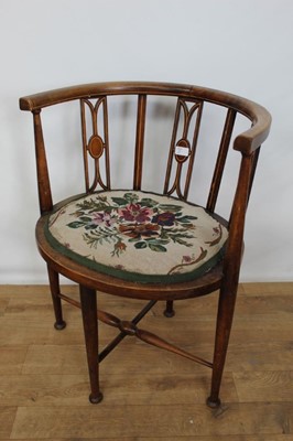 Lot 76 - Two Edwardian inlaid chairs, antique mahogany elbow chair and an Edwardian dining chair (4)