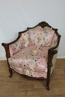 Lot 81 - Good quality French style armchair with carved frame and pink floral upholstery, 86cm wide, 85cm deep approx, 94cm high