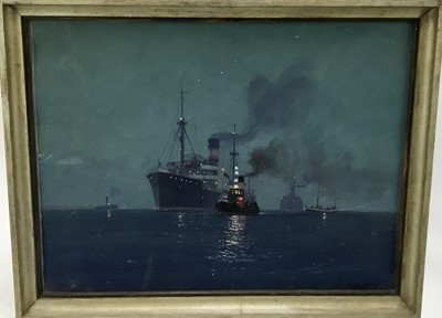 Lot 98 - Schmidt, early 20th century gouache on paper - shipping scene at Laboe, signed