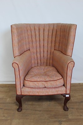 Lot 92 - Antique barrel back chair with pink upholstery on cabriole front legs, 81cm wide, 78cm deep approx, 111cm high