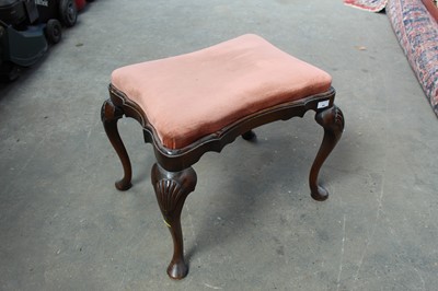 Lot 99 - Queen Ann style mahogany dressing stool with drop in seat on cabriole legs, 62cm wide, 47cm deep, 48.5cm high